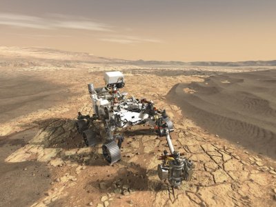 Der Rover sammelt Kernproben von Steinen und Böden für ene späterere Abholmission zur Erde 